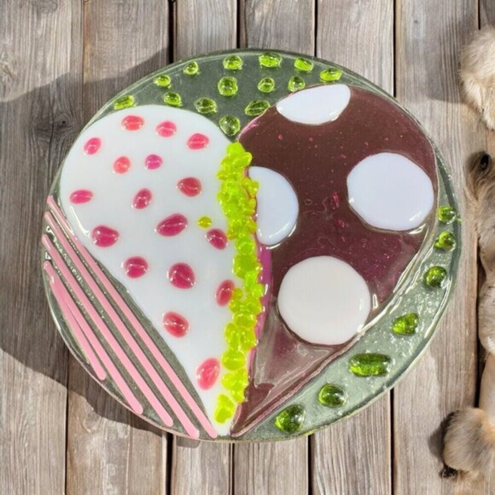Anne Nye Fused Art Glass Fused Multicolored Round Glass Plate Dish Hand Made VTG